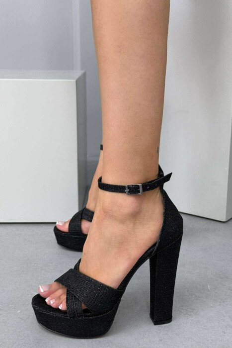 SHINNY HIGH HEEL WOMEN SANDALS BLACK/ E ZEZE - 1