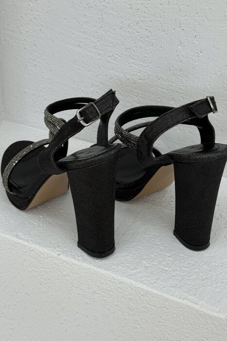 SHINNY HIGH HEEL WOMEN SANDALS BLACK/ E ZEZE - 2