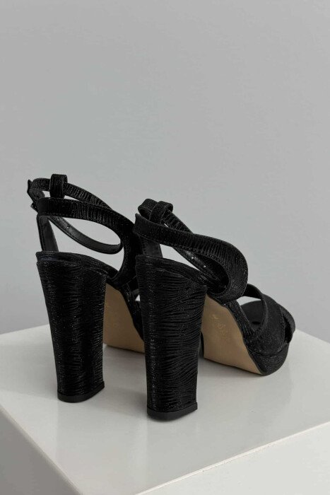 SHINNY HIGH HEEL WOMEN SANDALS BLACK/ E ZEZE - 2