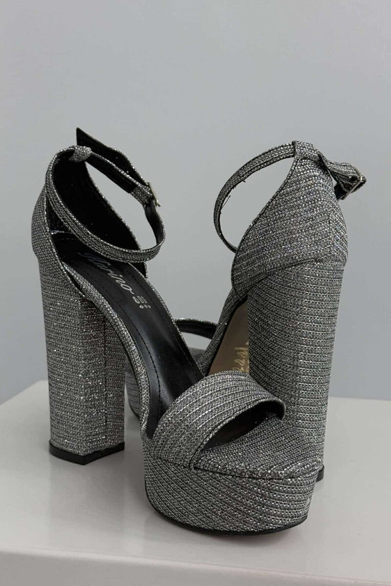 SHINNY HIGH HEEL WOMEN SANDALS DARK GREY/GEE - 4