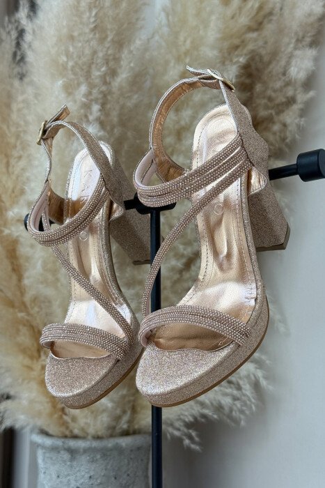 SHINNY HIGH HEEL WOMEN SANDALS GOLDEN ROD/GOLD - KLAUDIO FASHION