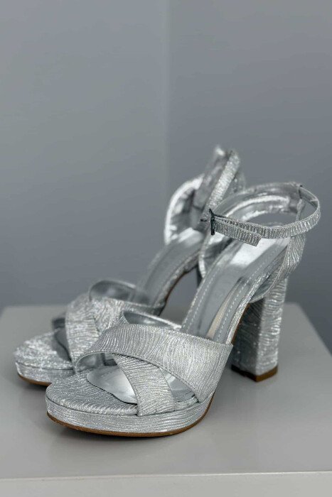SHINNY HIGH HEEL WOMEN SANDALS LIGHT GREY/GZ - 1