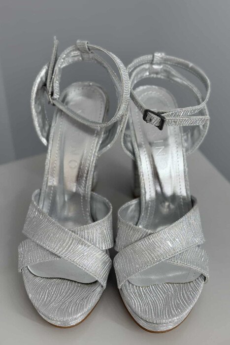 SHINNY HIGH HEEL WOMEN SANDALS LIGHT GREY/GZ - 2