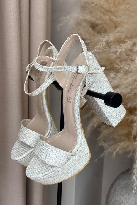 SHINNY HIGHT HEEL WOMEN SANDALS CREAM/KREM - KLAUDIO FASHION