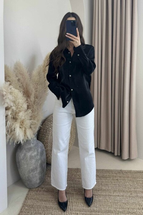 SHINNY LONG SLEEVE WOMEN SHIRT BLACK/ E ZEZE - 1