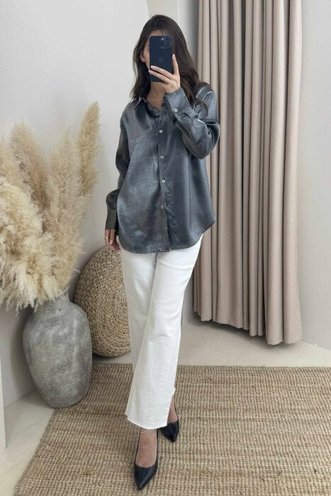 SHINNY LONG SLEEVE WOMEN SHIRT DARK GREY/GEE - 1