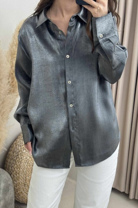 SHINNY LONG SLEEVE WOMEN SHIRT DARK GREY/GEE - 3