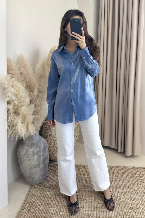 SHINNY LONG SLEEVE WOMEN SHIRT LIGHTBLUE/BZ - KLAUDIO FASHION