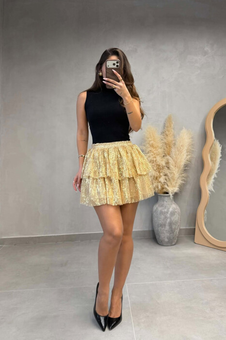 SHINY SEQUIN SHORT WOMAN SKIRT GOLDEN ROD/GOLD - 2
