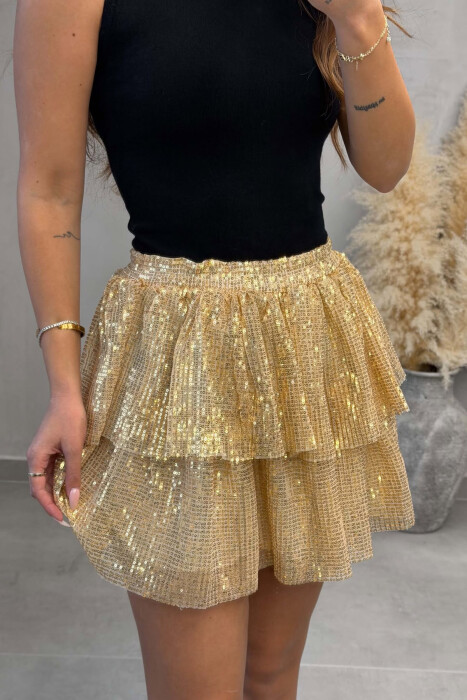 SHINY SEQUIN SHORT WOMAN SKIRT GOLDEN ROD/GOLD - 3