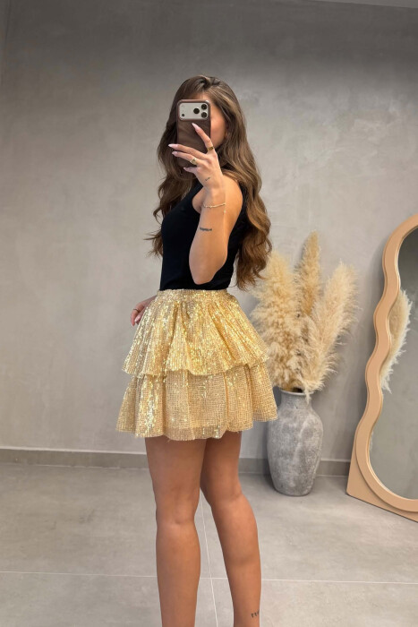 SHINY SEQUIN SHORT WOMAN SKIRT GOLDEN ROD/GOLD - 4