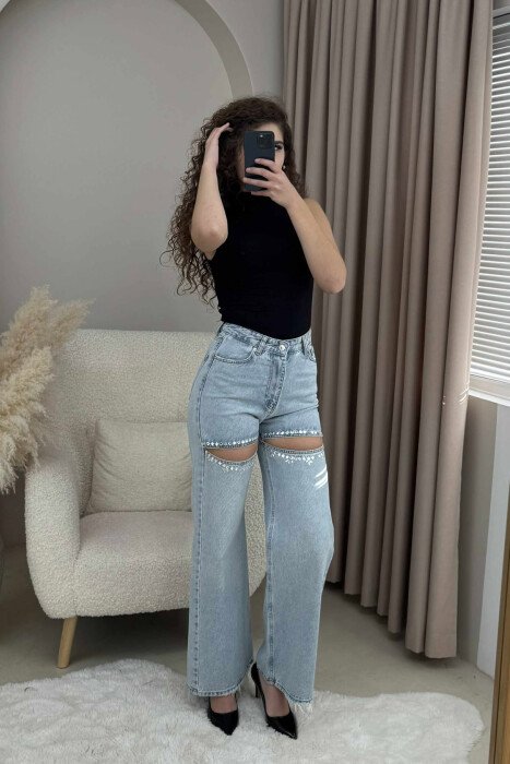 SHINNY STONES CUT OFF WOMEN JEANS LIGHTBLUE/BZ - 3