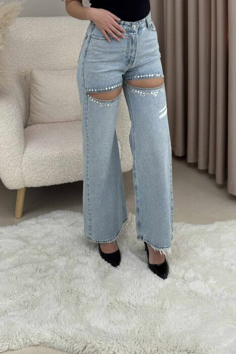 SHINNY STONES CUT OFF WOMEN JEANS LIGHTBLUE/BZ - 1