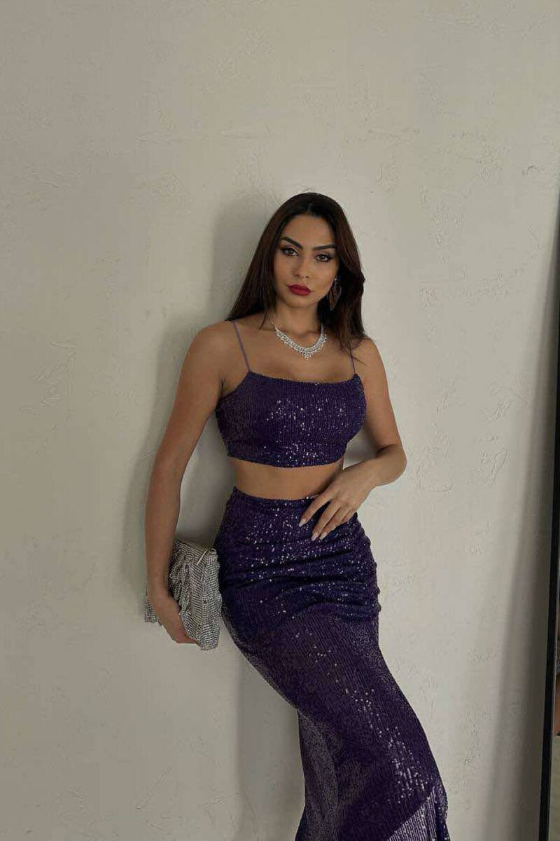 SHINY CROP+SKIRT WOMEN SET PURPLE/LEJLA - 2