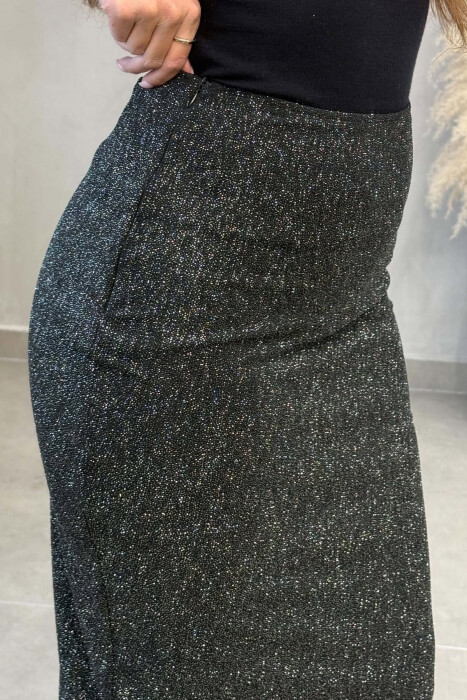 SHINY CUT OPEN ONE COLOR WOMAN SKIRT BLACK/ E ZEZE - 2