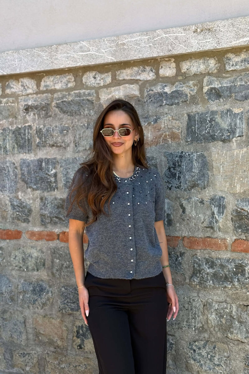 SHINY DETAILS SHORT SLEEVE WOMAN CARDIGAN GREY/GRI - 1