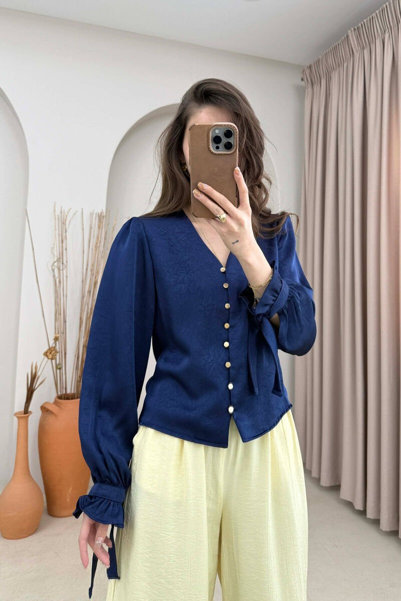 SHINY GOLD BUTTONS WOMAN SHIRT BLUE/BLU - 1