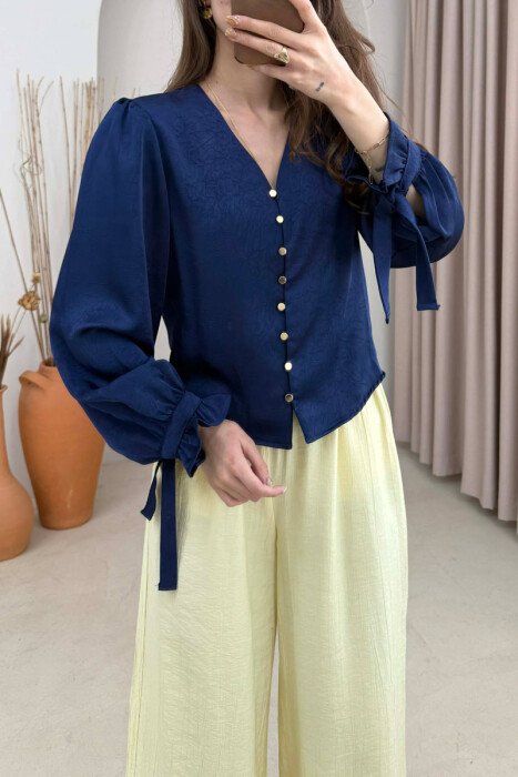 SHINY GOLD BUTTONS WOMAN SHIRT BLUE/BLU - 3