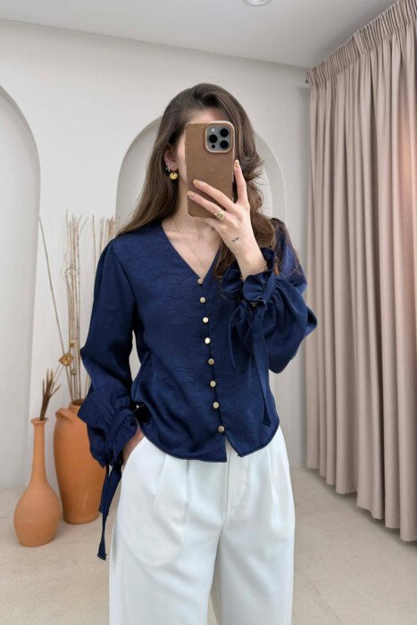 SHINY GOLD BUTTONS WOMAN SHIRT DARK BLUE/BEE 