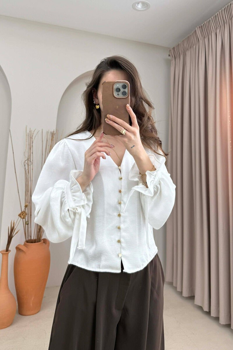 SHINY GOLD BUTTONS WOMAN SHIRT WHITE-E BARDHE - 3