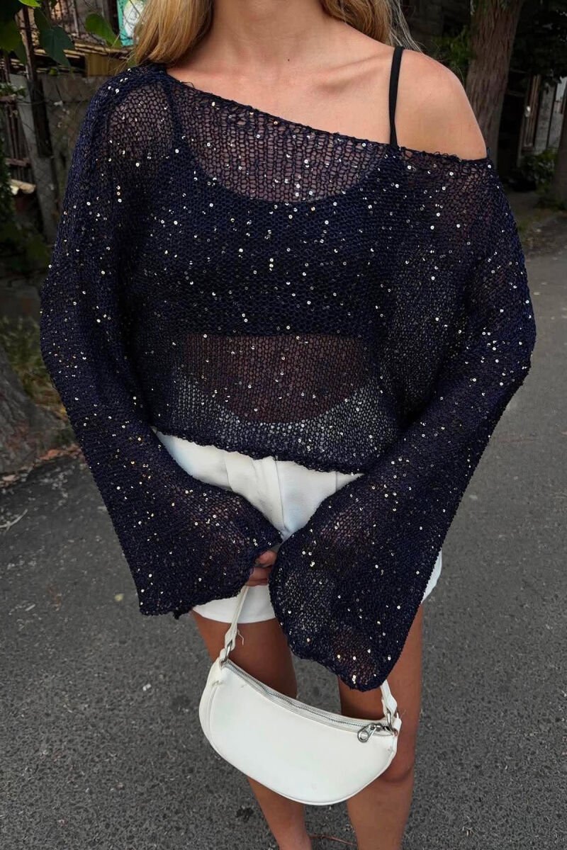 SHINY ONE COLOR CROPPED WOMAN BEACH KNIT COVER-UP BLACK/ E ZEZE - 3