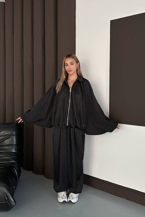 SHINY ONE COLOR JACKET + BALLON TROUSERS WOMAN SET BLACK/ E ZEZE - 3
