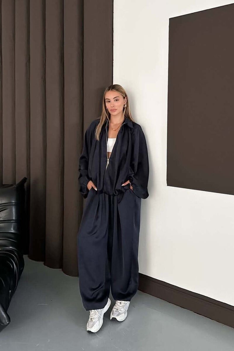SHINY ONE COLOR JACKET + BALLON TROUSERS WOMAN SET BLUE/BLU - 1