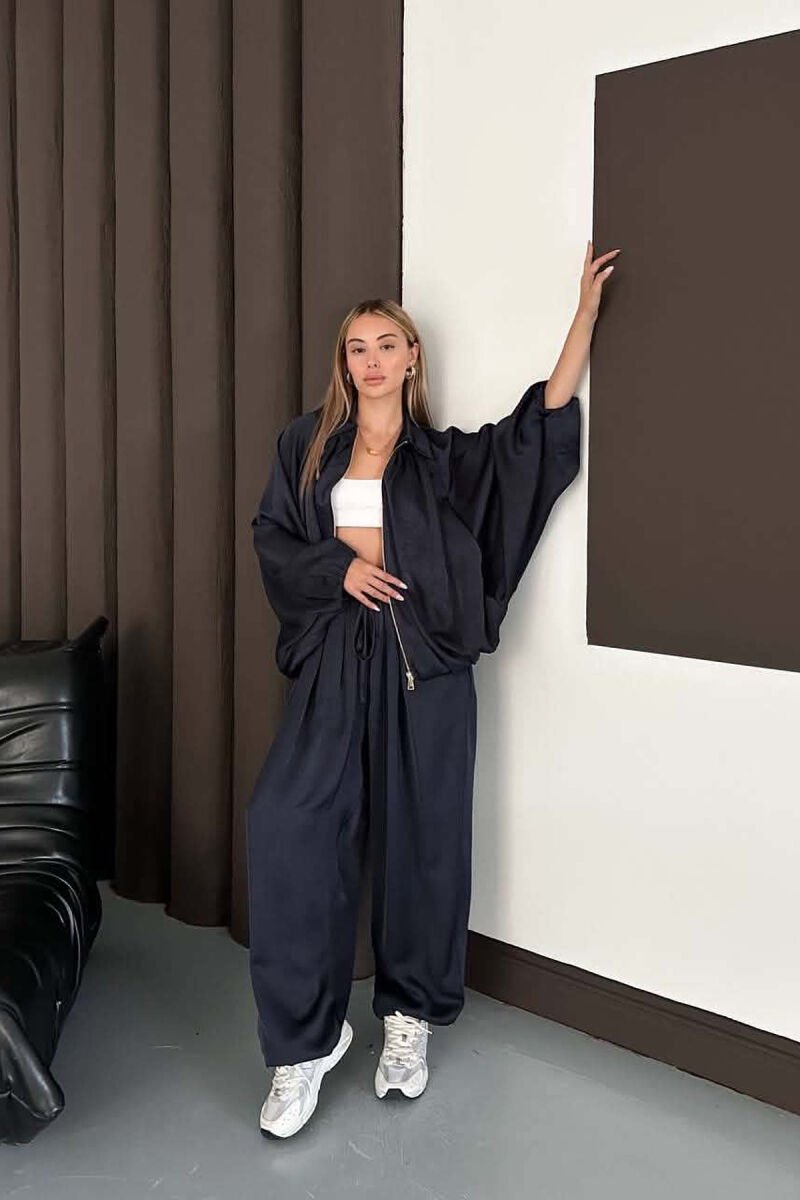 SHINY ONE COLOR JACKET + BALLON TROUSERS WOMAN SET BLUE/BLU - 6