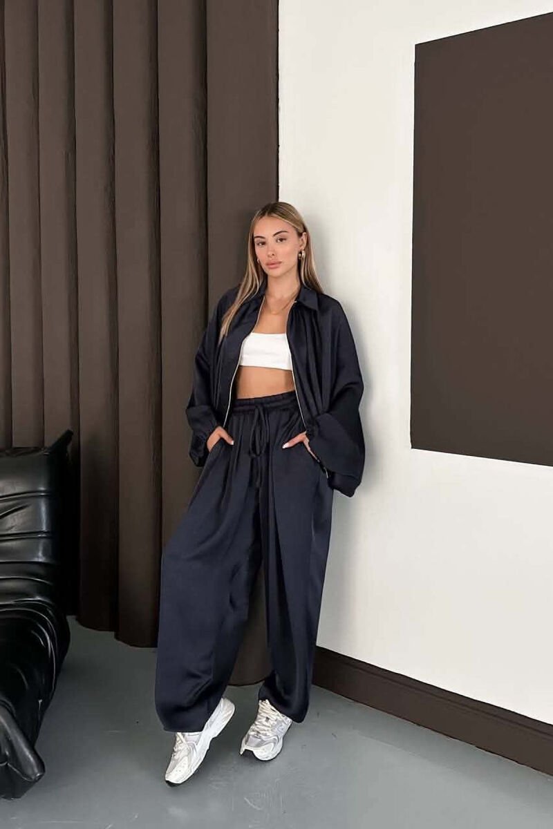 SHINY ONE COLOR JACKET + BALLON TROUSERS WOMAN SET BLUE/BLU - 8