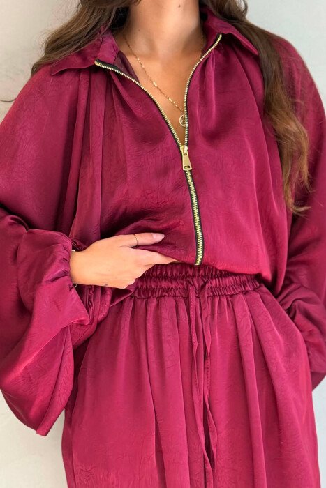 SHINY ONE COLOR JACKET + BALLON TROUSERS WOMAN SET BURGUNDY/VISHNJE - 6