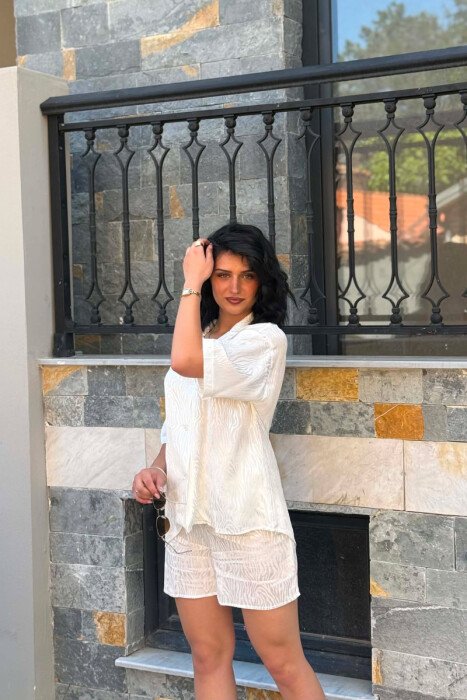 SHINY ONE COLOR SHORT SLEEVE SHIRT + SHORTS WOMAN SET WHITE-E BARDHE - 3