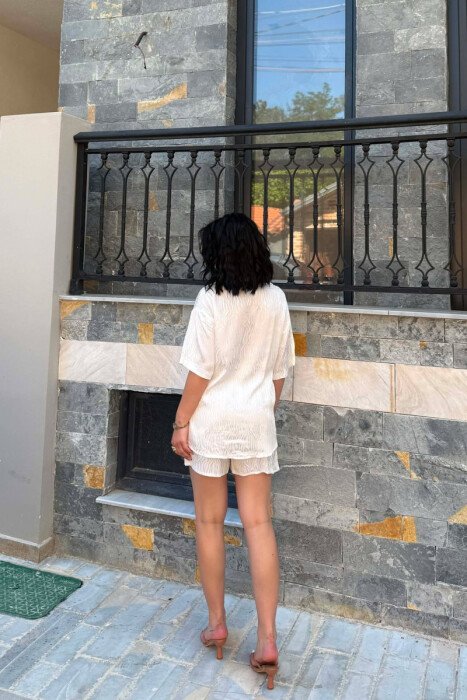 SHINY ONE COLOR SHORT SLEEVE SHIRT + SHORTS WOMAN SET WHITE-E BARDHE - 5