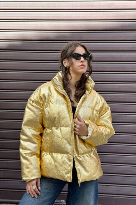SHINY PUFFER JACKET FOR WOMEN GOLDEN ROD/GOLD - KLAUDIO FASHION
