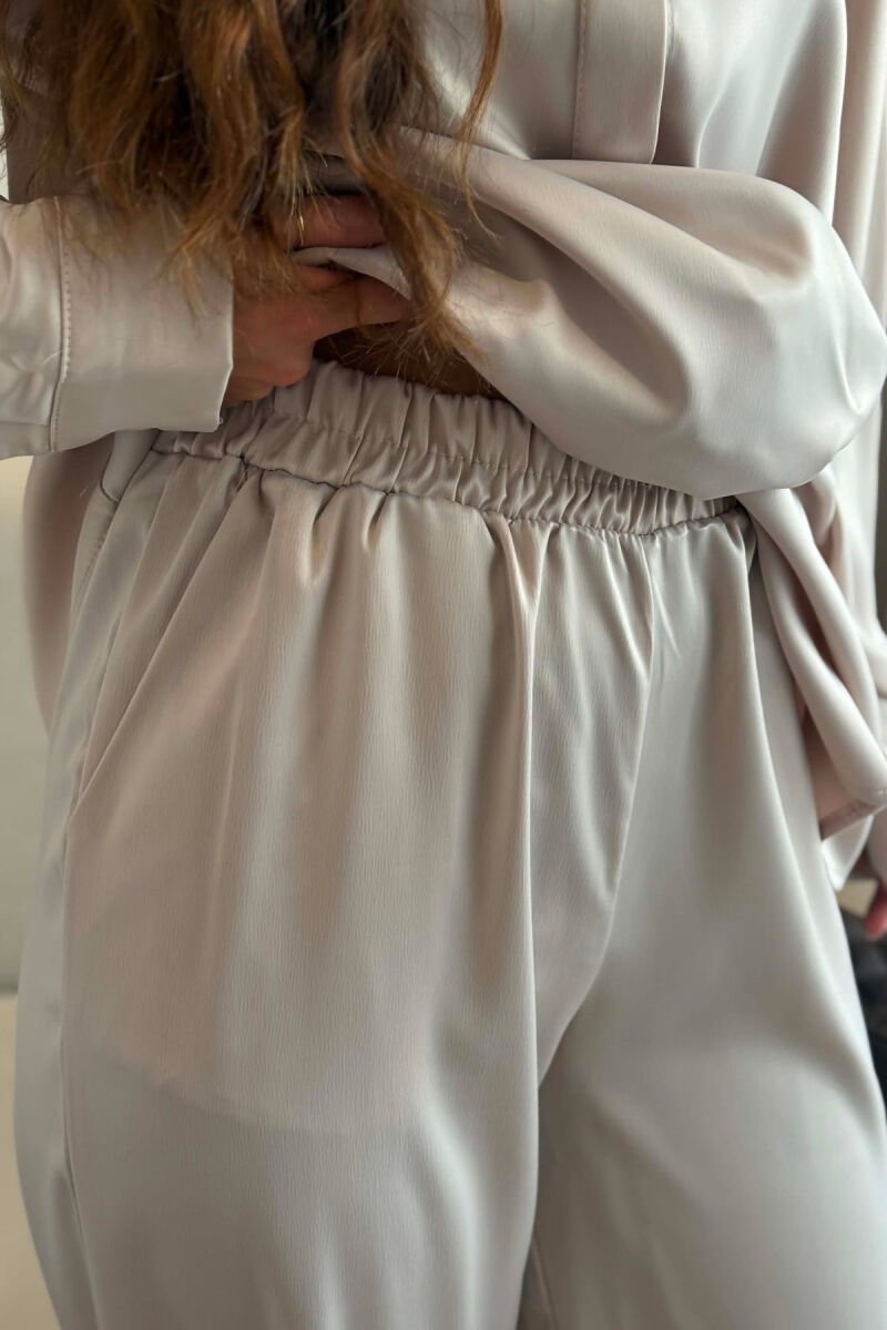 SHINY SHIRT + ELASTIC WAIST TROUSERS WOMAN SET BEIGE/BEZHE - 5