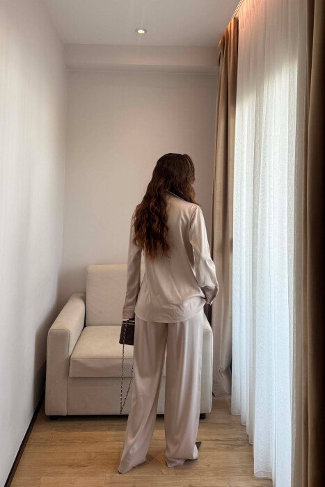 SHINY SHIRT + ELASTIC WAIST TROUSERS WOMAN SET BEIGE/BEZHE - 6