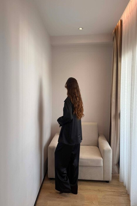 SHINY SHIRT + ELASTIC WAIST TROUSERS WOMAN SET BLACK/ E ZEZE - 2