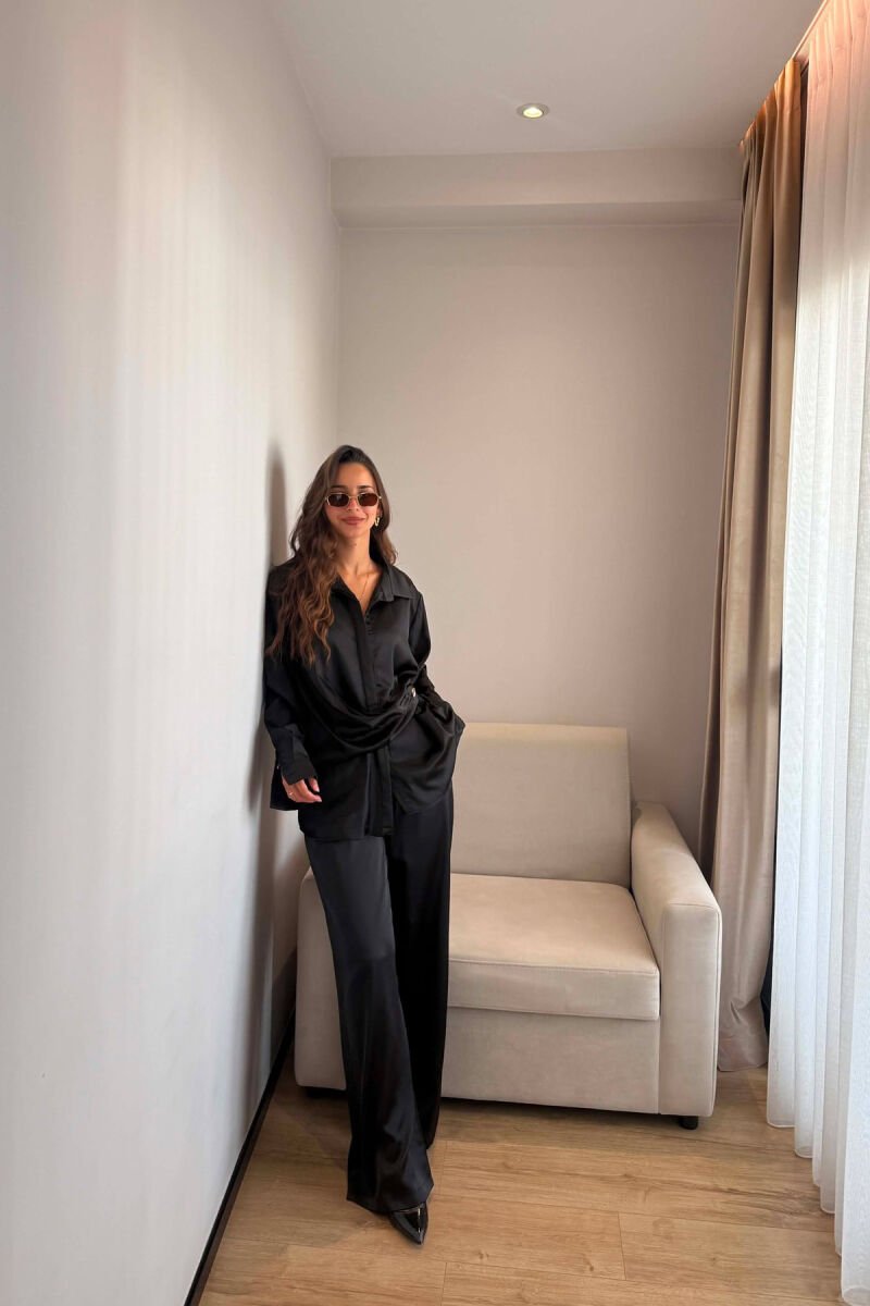 SHINY SHIRT + ELASTIC WAIST TROUSERS WOMAN SET BLACK/ E ZEZE - 5
