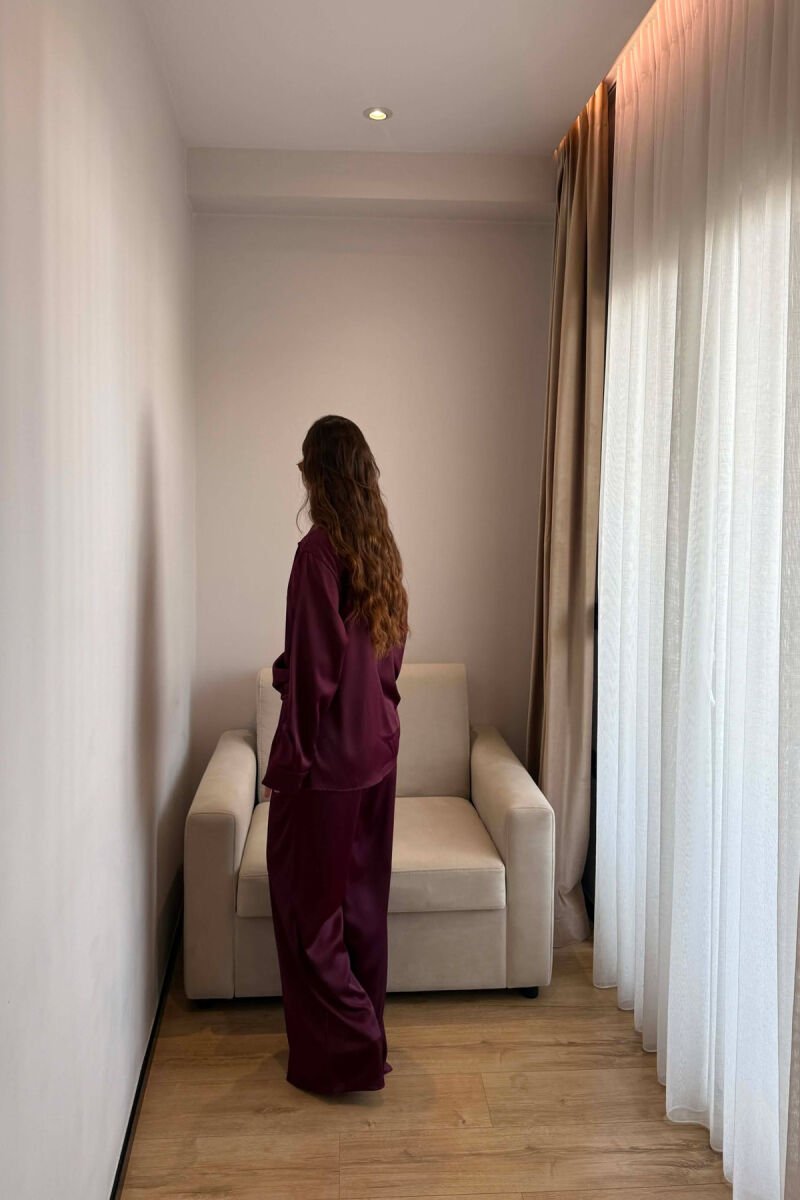 SHINY SHIRT + ELASTIC WAIST TROUSERS WOMAN SET BURGUNDY/VISHNJE - 4