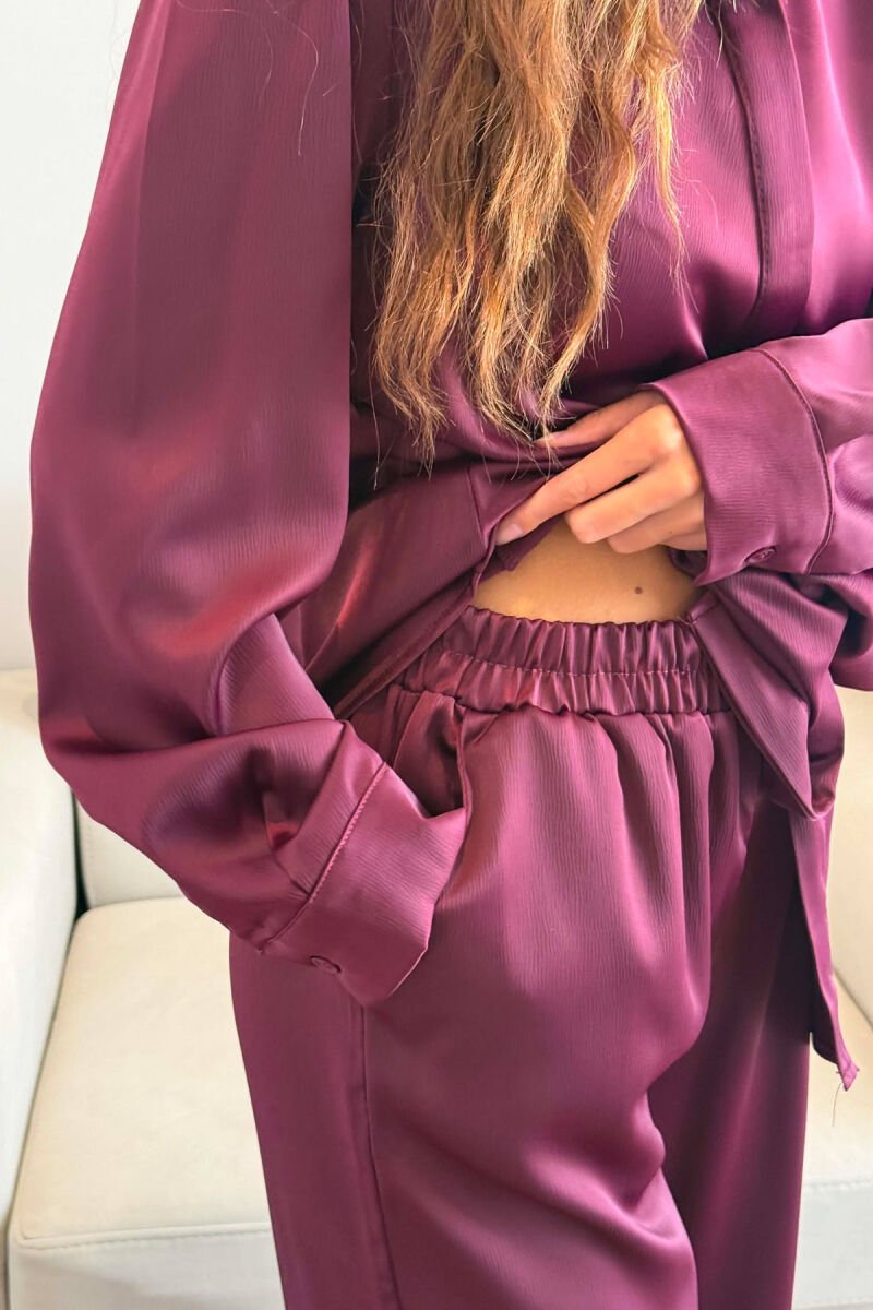 SHINY SHIRT + ELASTIC WAIST TROUSERS WOMAN SET BURGUNDY/VISHNJE - 5