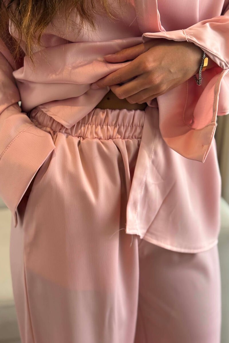 SHINY SHIRT + ELASTIC WAIST TROUSERS WOMAN SET POWDER/PUDER - 4