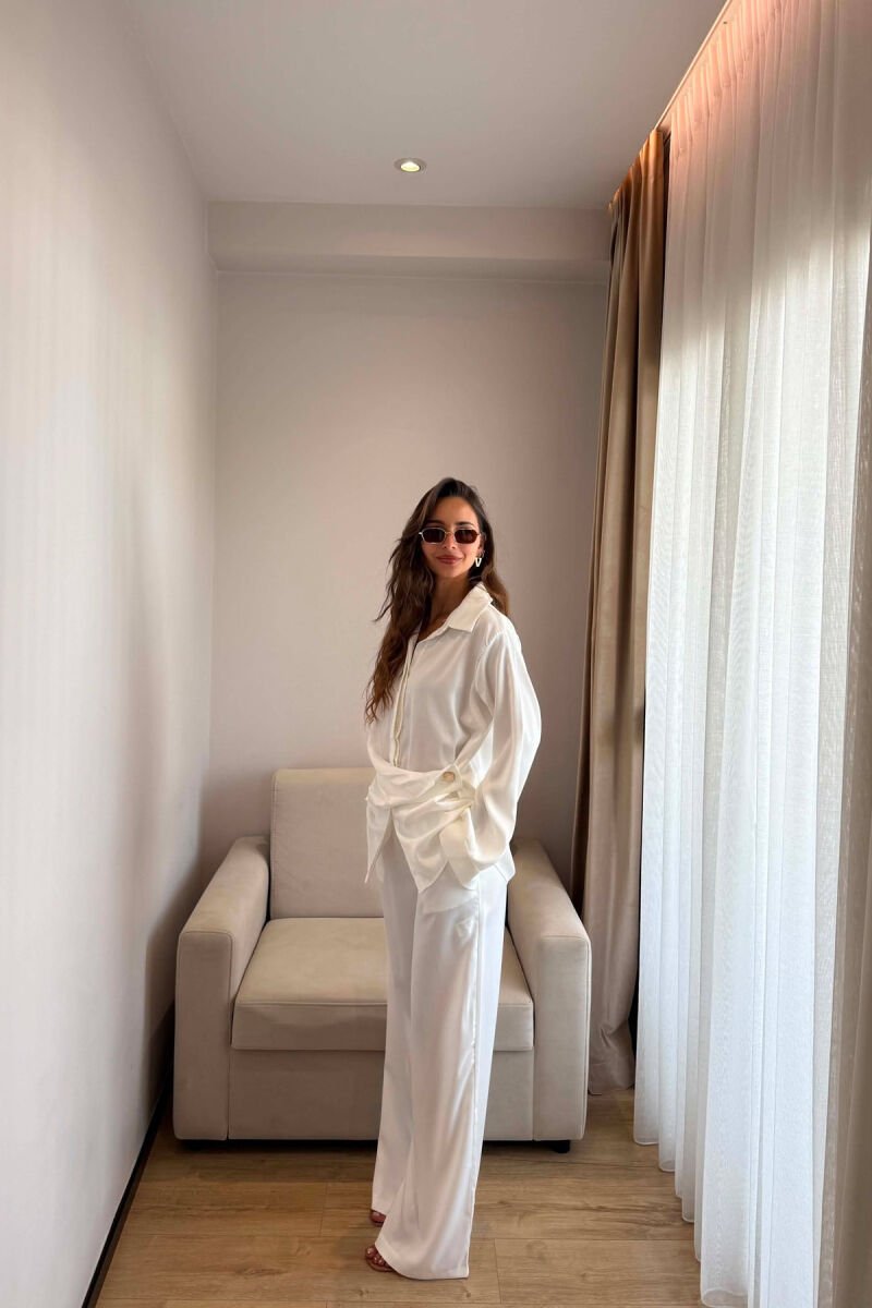 SHINY SHIRT + ELASTIC WAIST TROUSERS WOMAN SET WHITE-E BARDHE - 2
