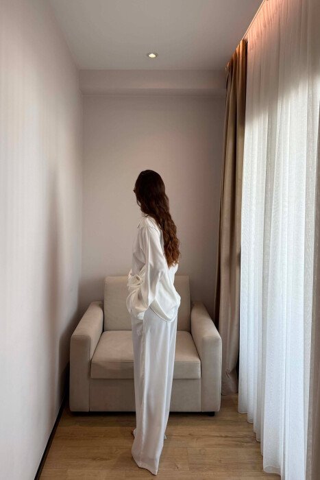 SHINY SHIRT + ELASTIC WAIST TROUSERS WOMAN SET WHITE-E BARDHE - 3