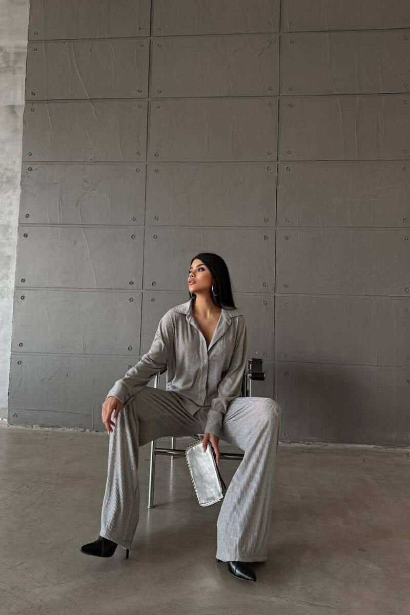 SHINY SHIRT + TROUSERS WOMAN TWO PIECE SET GREY/GRI - 3