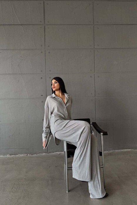 SHINY SHIRT + TROUSERS WOMAN TWO PIECE SET GREY/GRI - 4