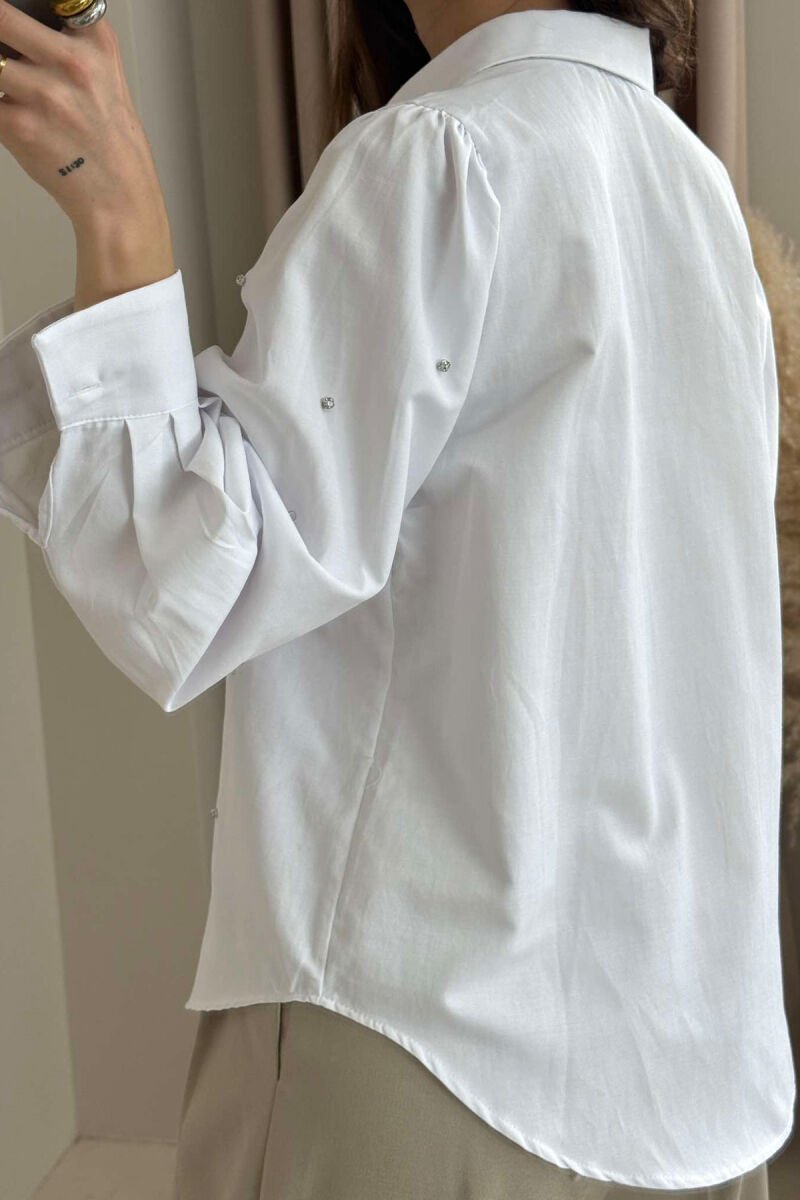 SHINY STONES DETAIL ONE COLOR WOMEN SHIRT WHITE-E BARDHE - 15