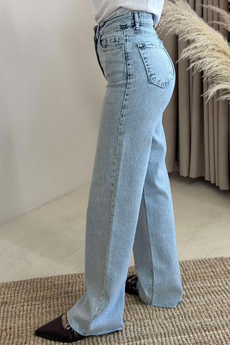SHINY STONES DETAIL WIDE LEG WOMEN JEANS LIGHTBLUE/BZ - 4
