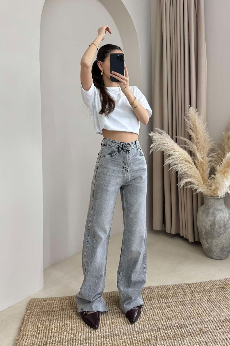 SHINY STONES DETAIL WOMEN JEANS GREY/GRI - 3