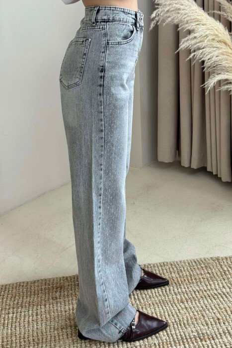 SHINY STONES DETAIL WOMEN JEANS GREY/GRI - 4