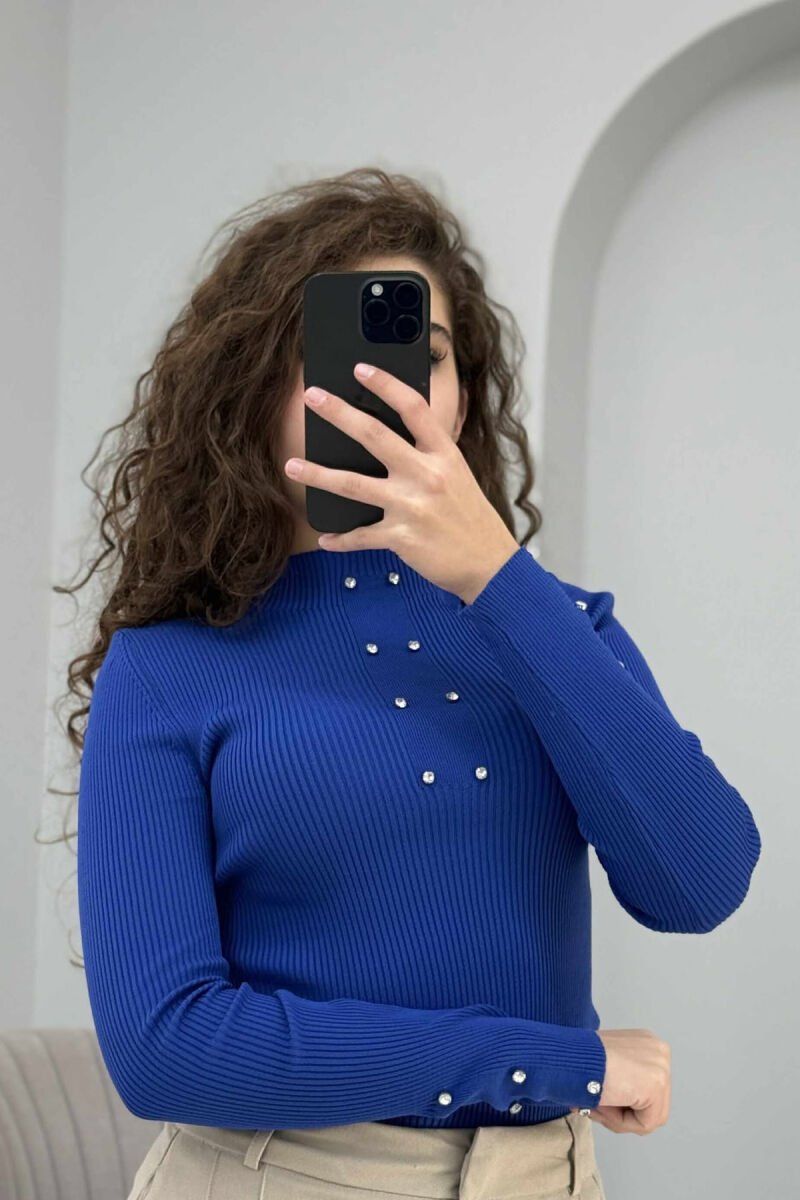 SHINY STONES ONE COLOR WOMEN SWEATER BLUE/BLU - 3