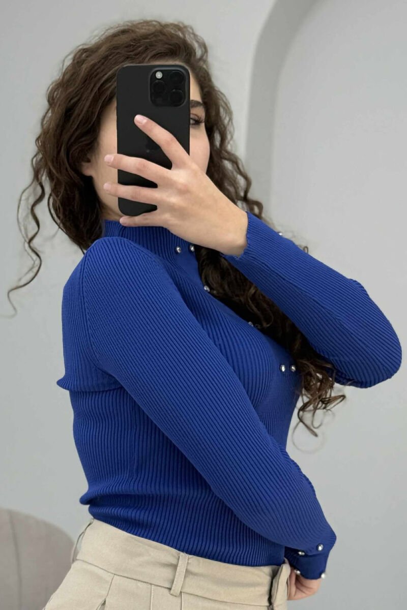 SHINY STONES ONE COLOR WOMEN SWEATER BLUE/BLU - 4